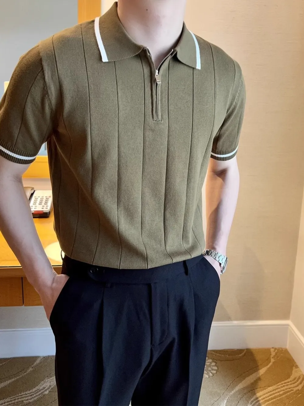 Men's Full Size Classic Zip Collar Short Sleeve Polo Shirt Plus Size, image 2