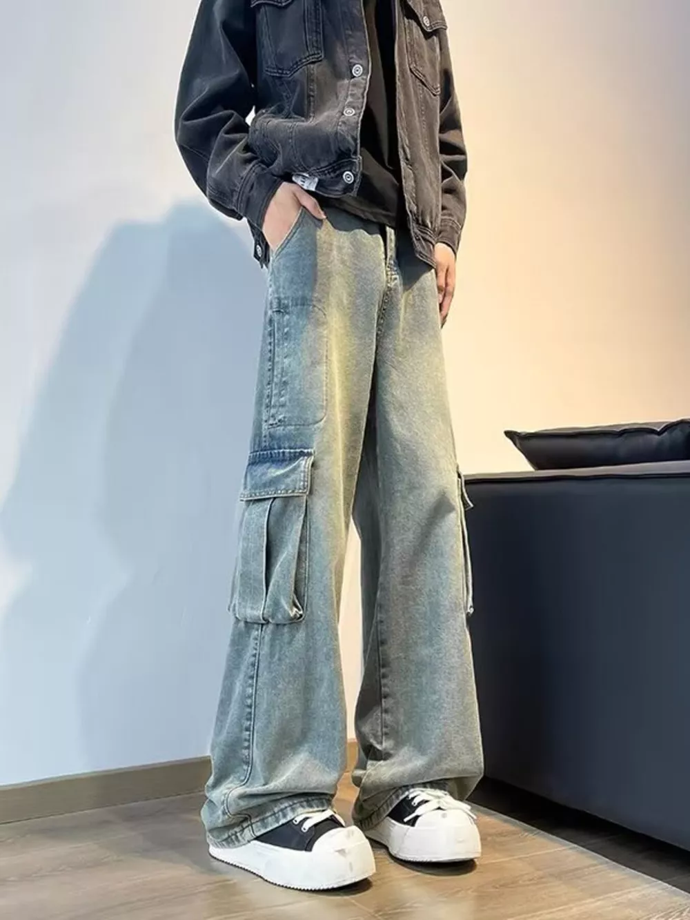 Men's Full Size Vintage Wash Wide Leg Jeans Plus Size, image 2