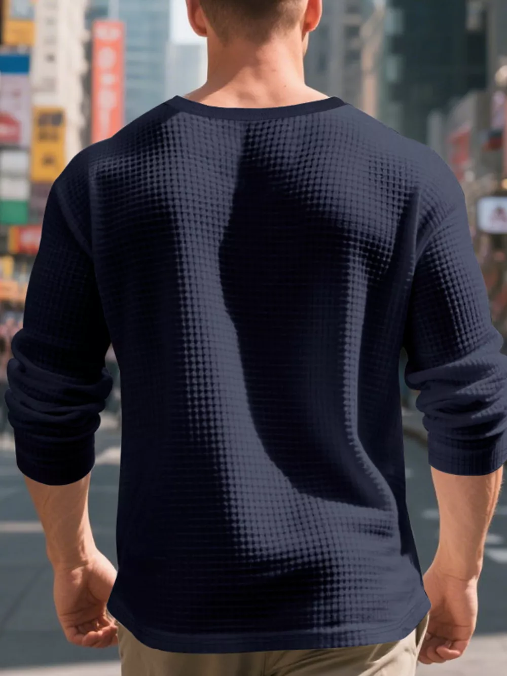 Men's Plus Size Casual Waffle Knit Henley T-Shirt, image 6