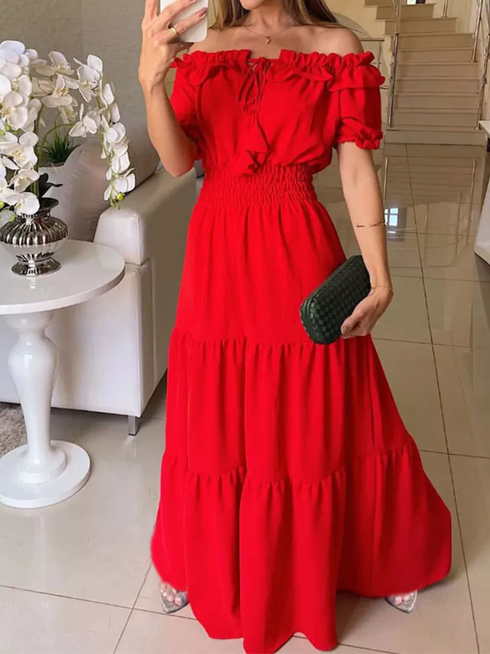 Off-Shoulder Ruffled Tiered Maxi Dress, image 3