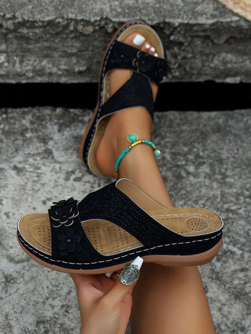 Cutout Flower Open Toe Sandals, image 4