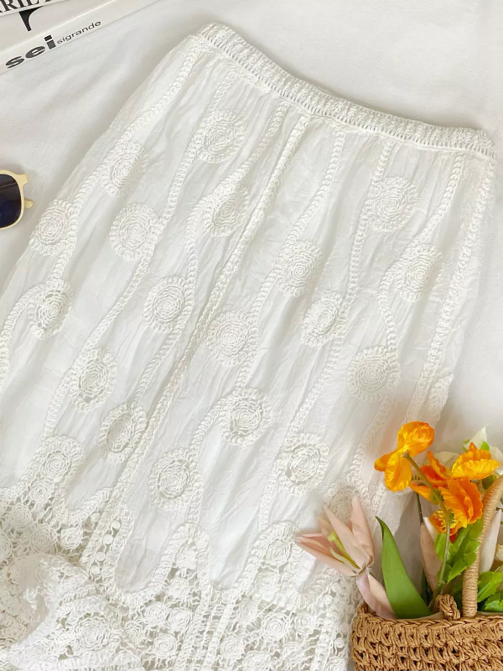 Lace Elastic Waist Midi Skirt, image 5