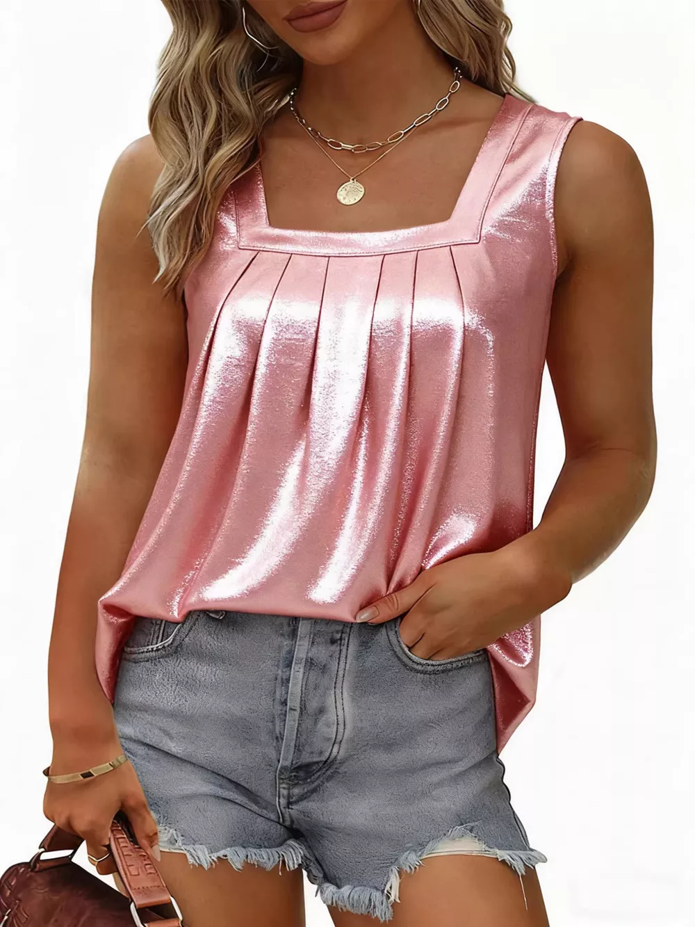 Full Size Pleated Square Neck Tank Plus Size, image 3