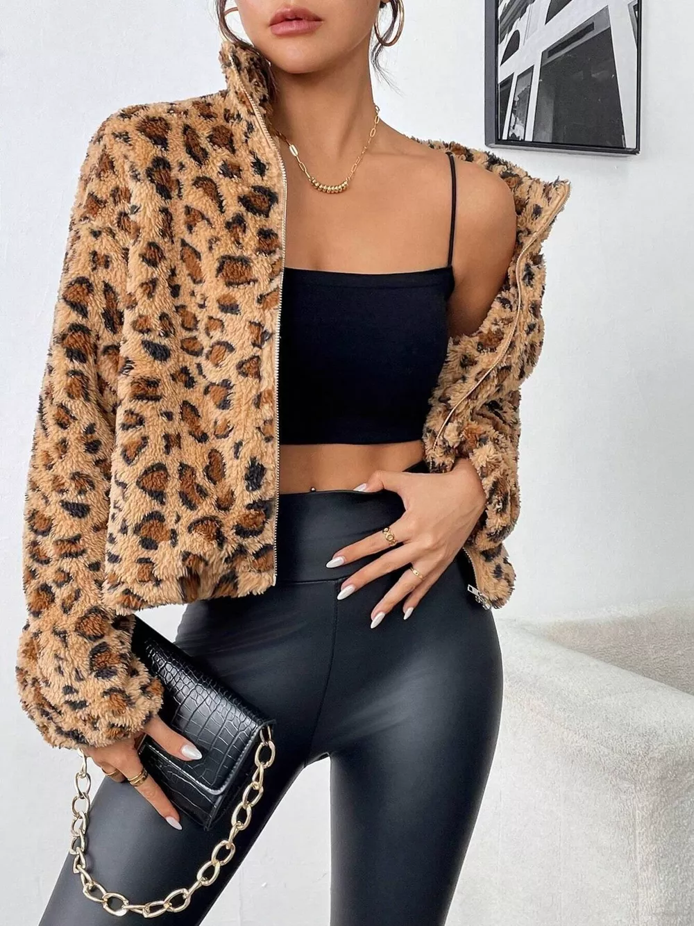 Leopard Fuzzy Zip-Up Jacket, image 5