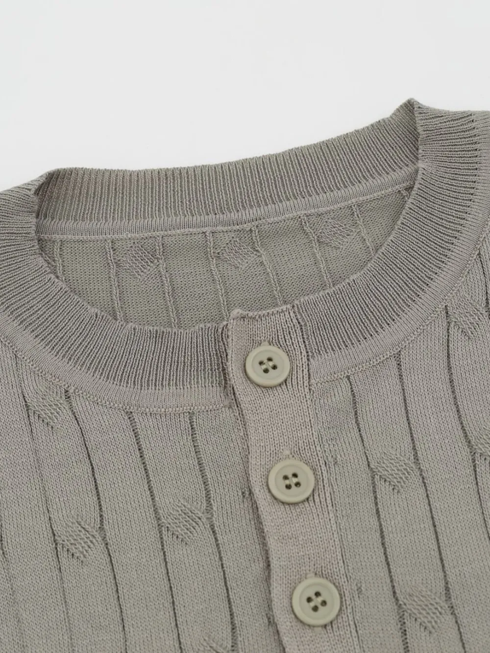 Men's Casual Knit Button Henley T-Shirt with Textured Pattern, image 7
