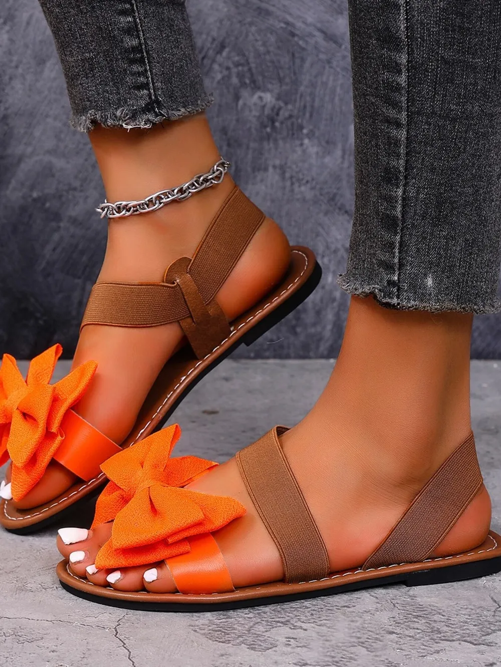 Bow Tie Flat Sandals with Ankle Strap, image 3