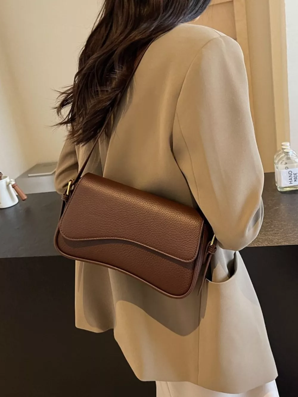 Solid Color Leather Crossbody Bag, image 11
