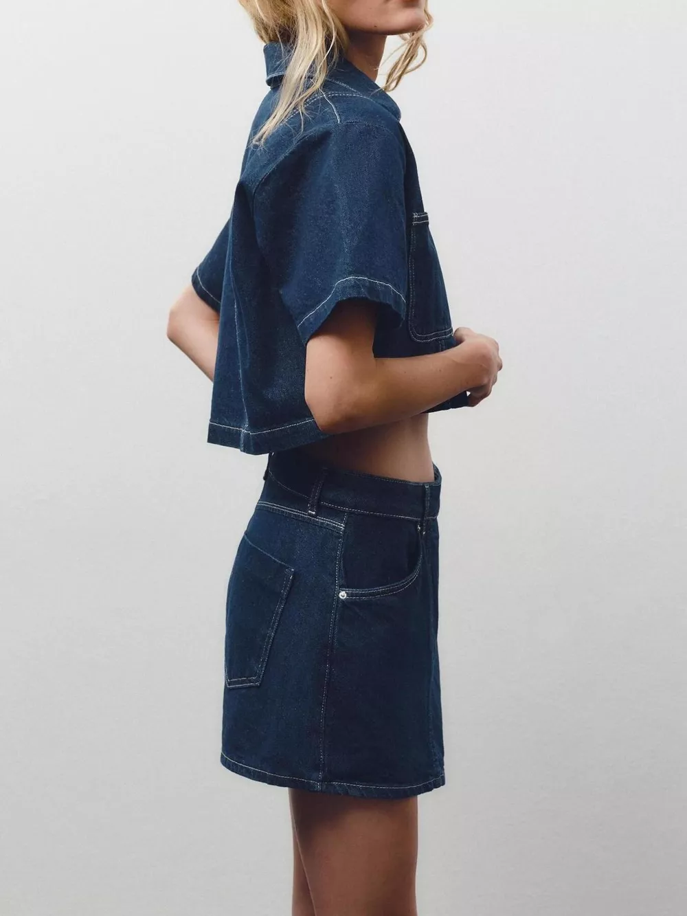 Button Up Short Sleeve Top and Skort Denim Set, image 20