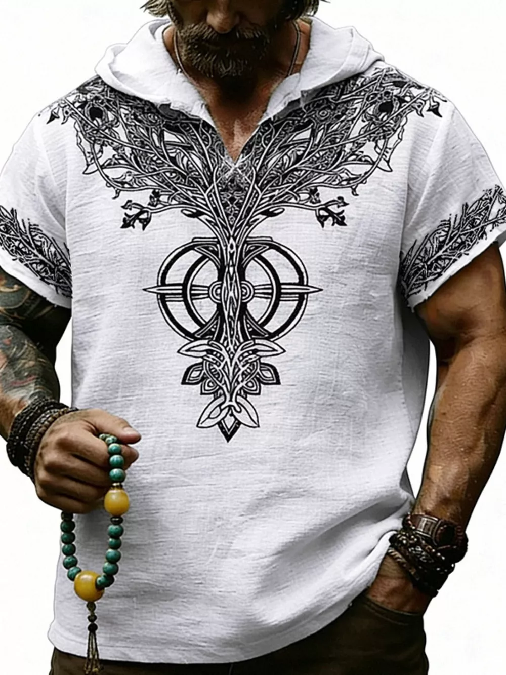 Men's Full Size Printed Hooded Short Sleeve Top Plus Size, image 17