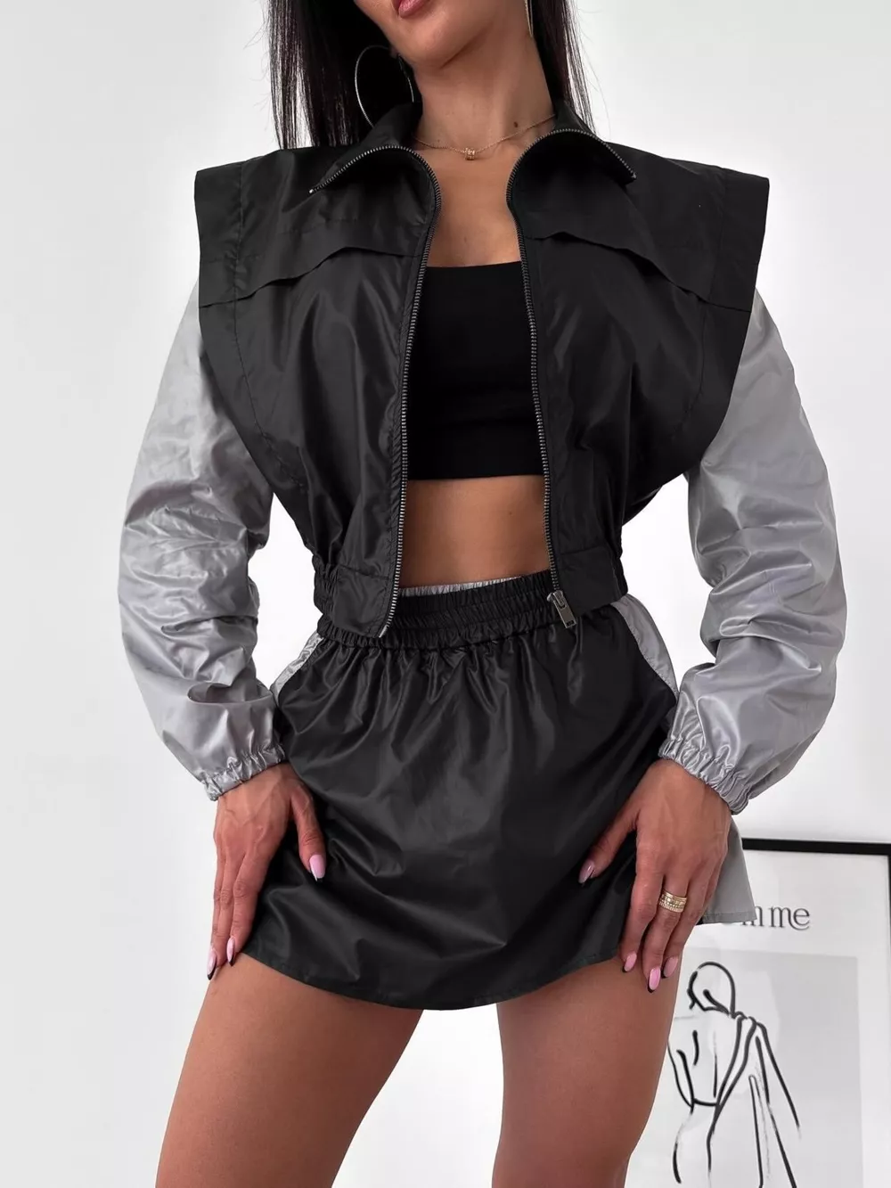 Color-Block Cropped Jacket and Skort Set, image 7