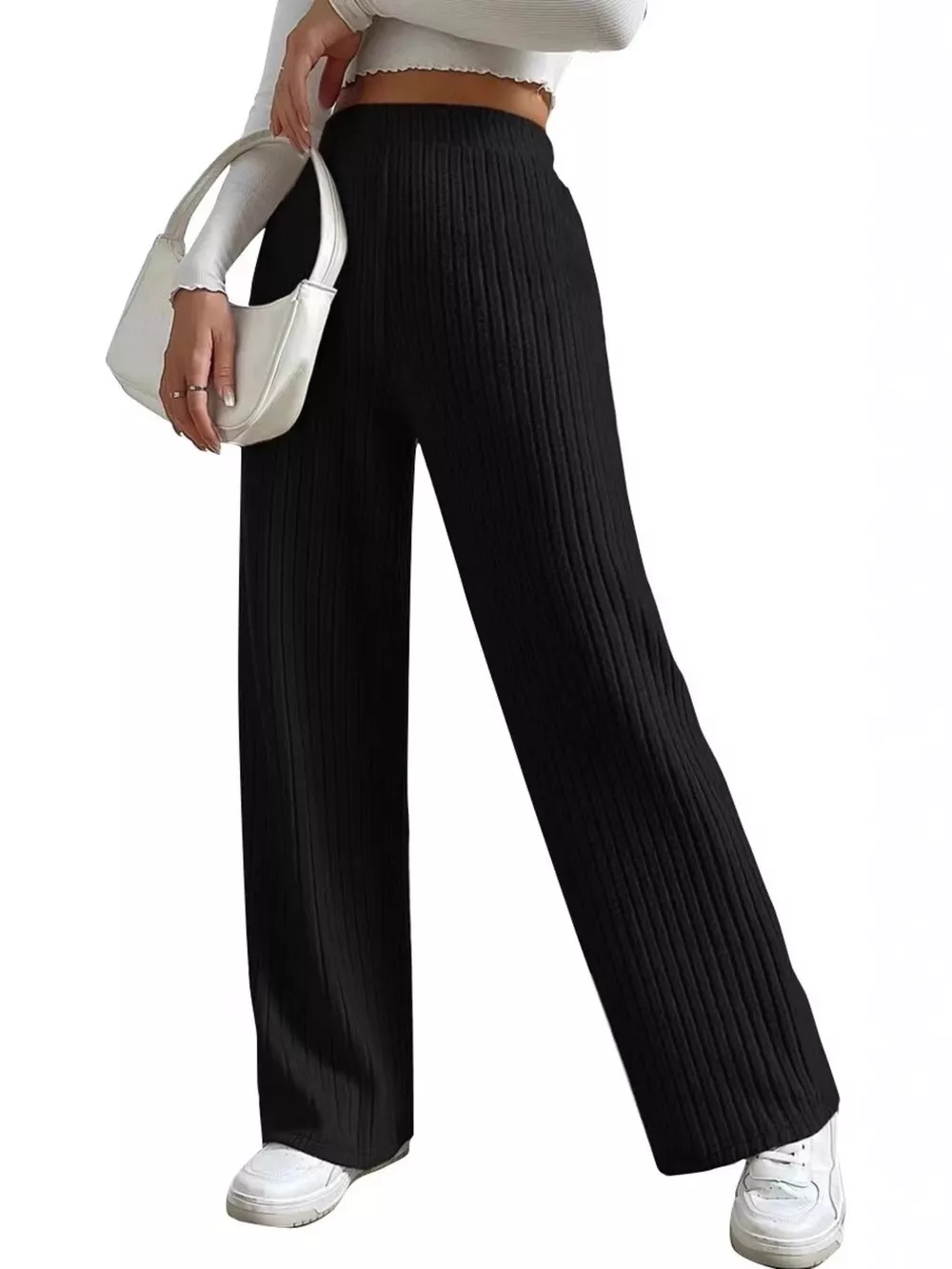 Ribbed Knit Wide-Leg Sweater Pants, image 4