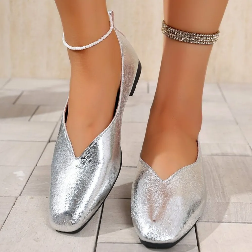 Sparkly Metallic Ballet Flat Loafers, image 4