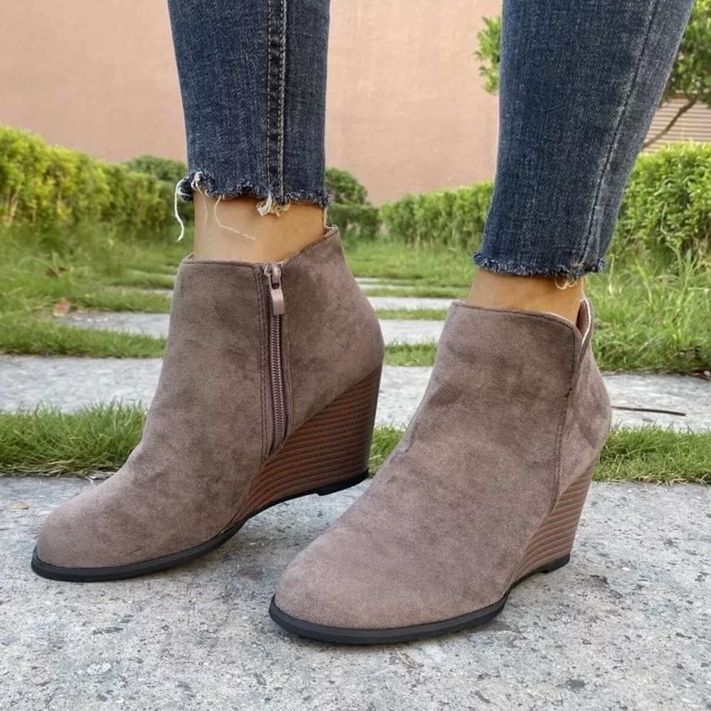Side Zipper Wedge Boots, image 9