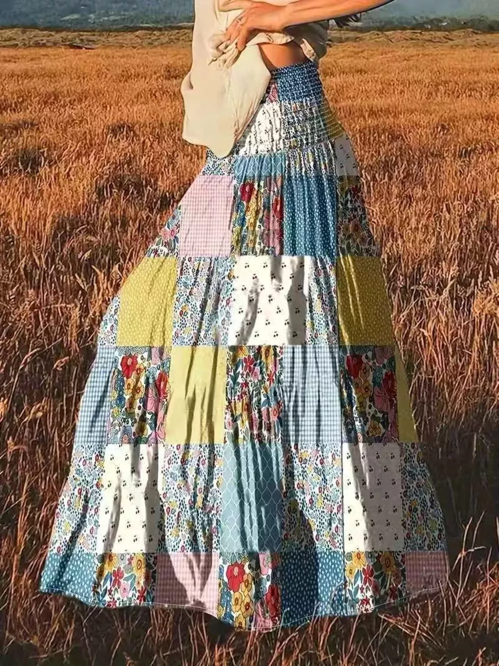 Patchwork Floral Maxi Skirt, image 2