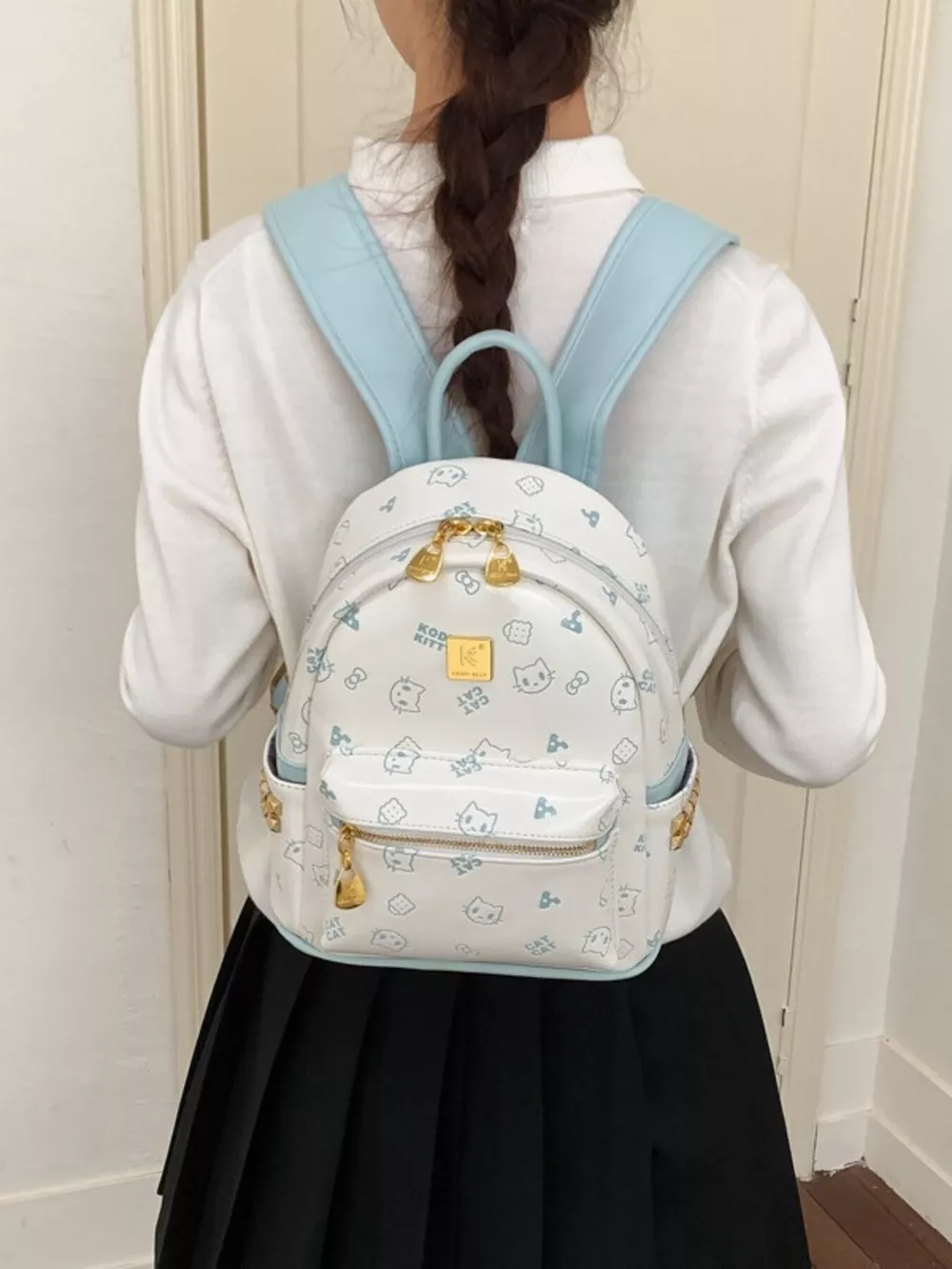 Cartoon Pattern Backpack Bag with Bear Pendant, image 4