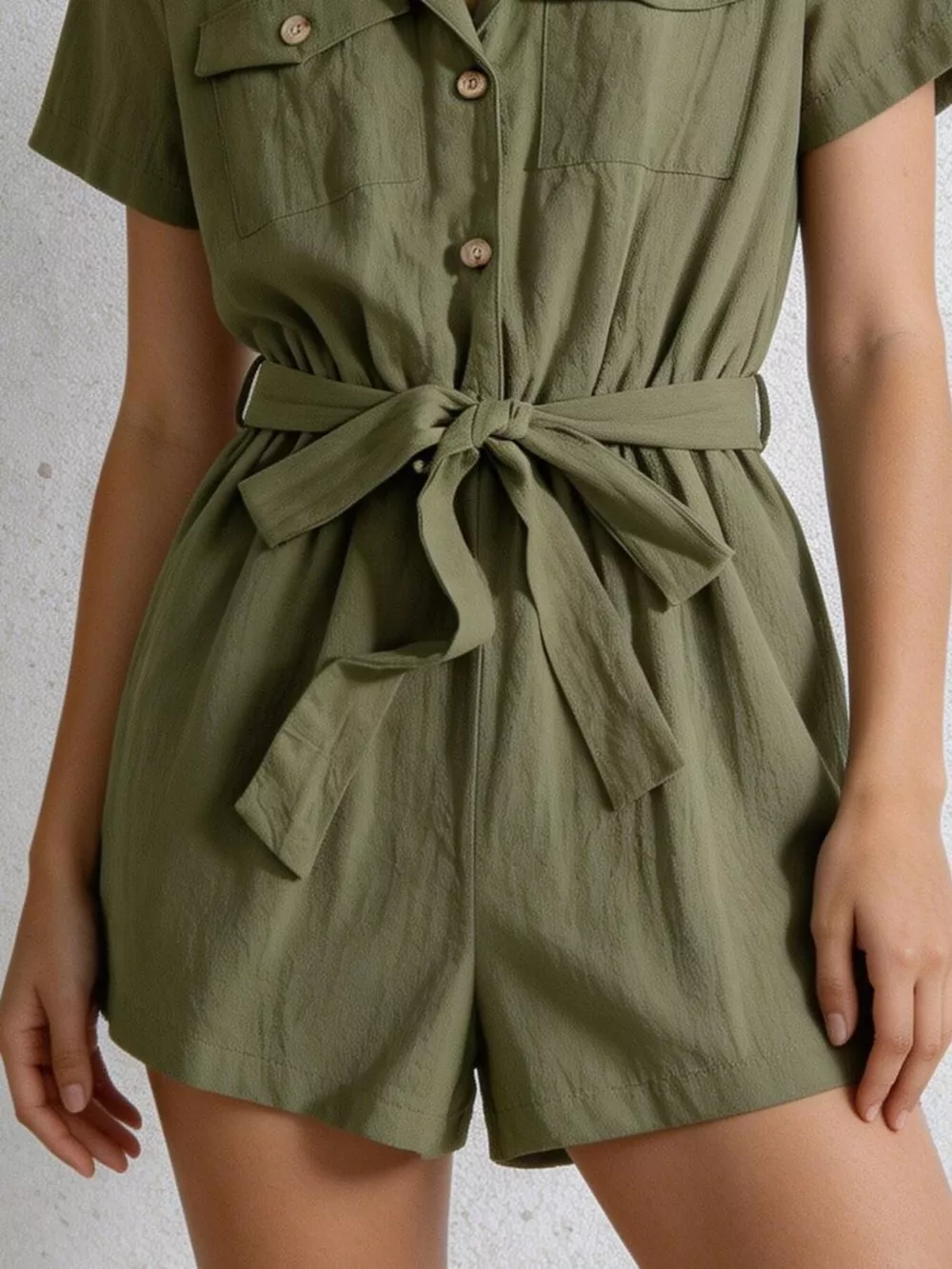 Tie Waist Short Sleeve Romper, image 3