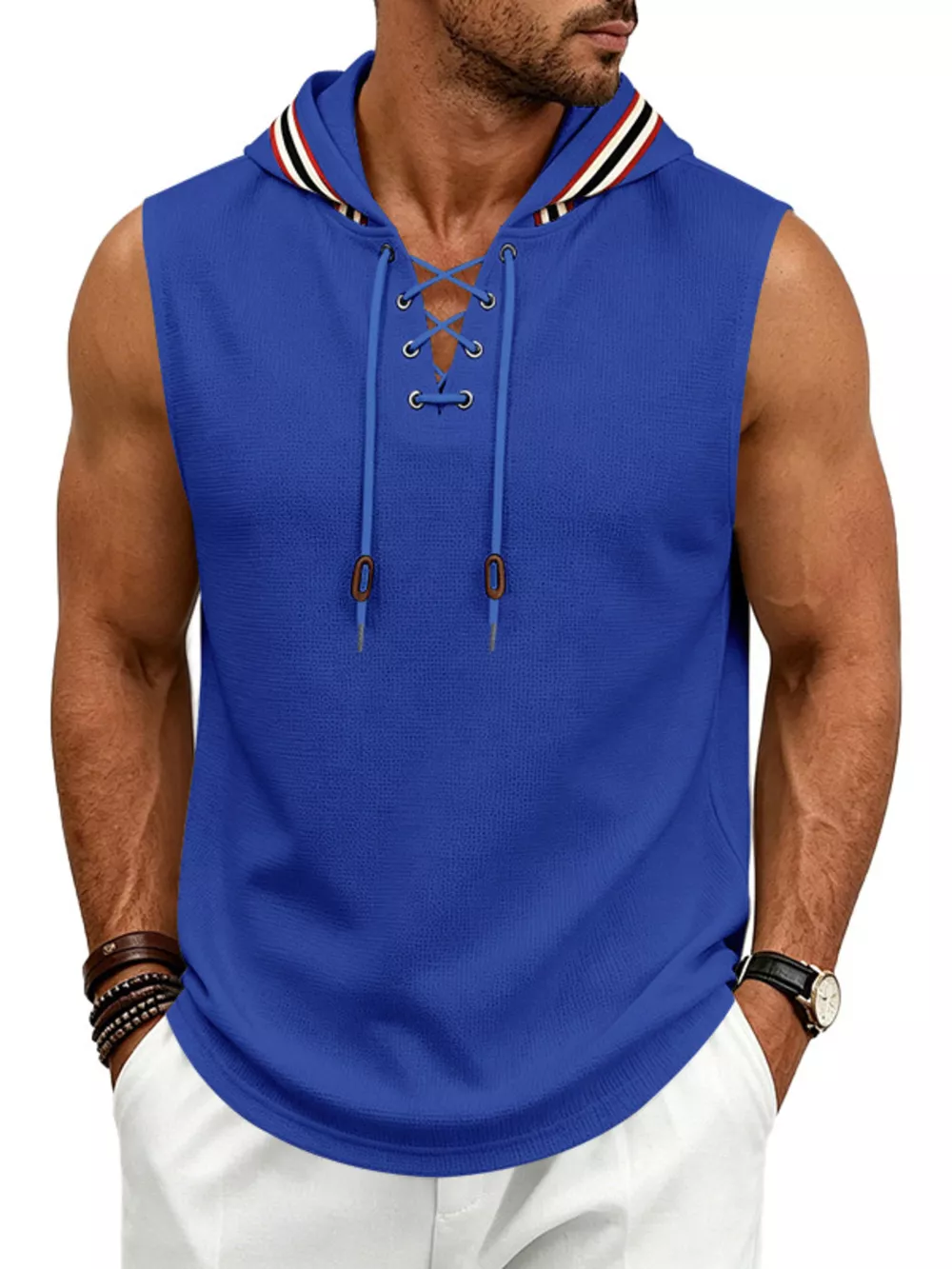 Men's Full Size Lace Up Hooded Vest Plus Size, image 6