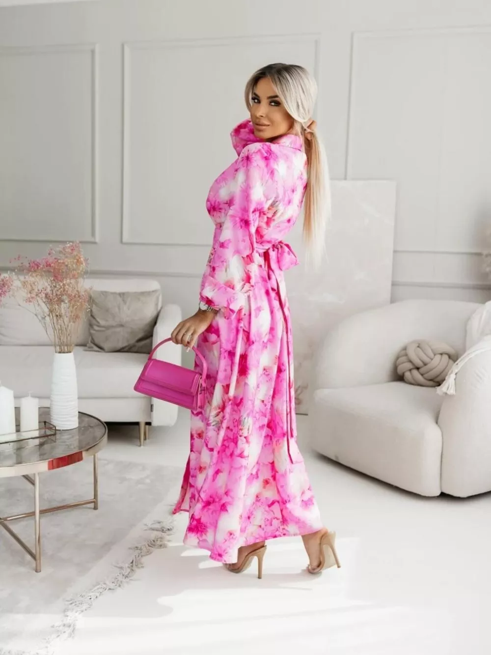 Printed Button Front Maxi Shirt Dress, image 25