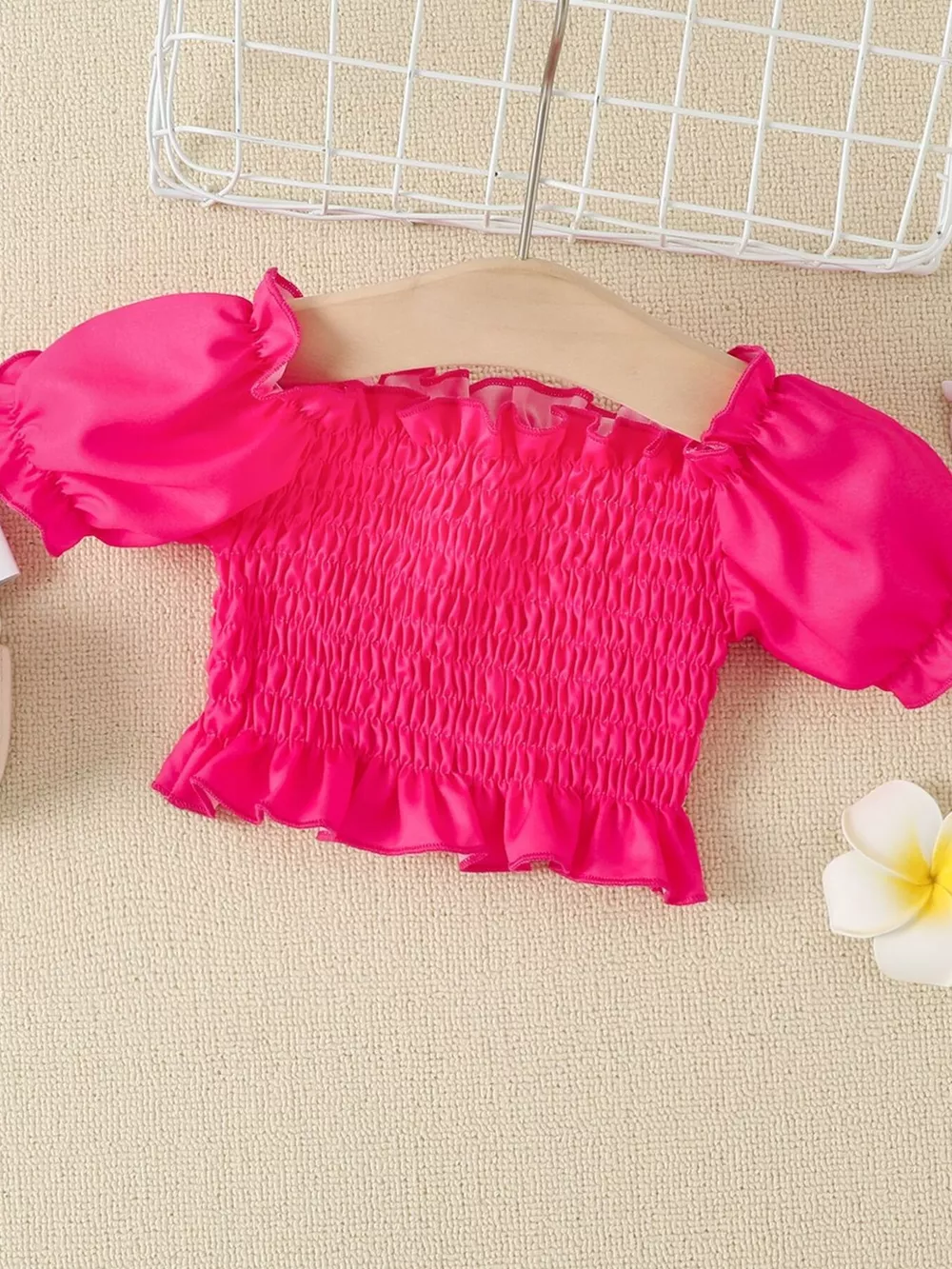 Children's Smocked Top and Distressed Denim Skirt Set, image 3