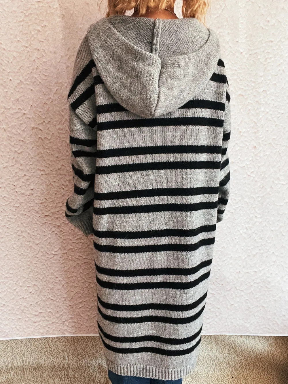 Striped Open Front Hooded Cardigan, image 18
