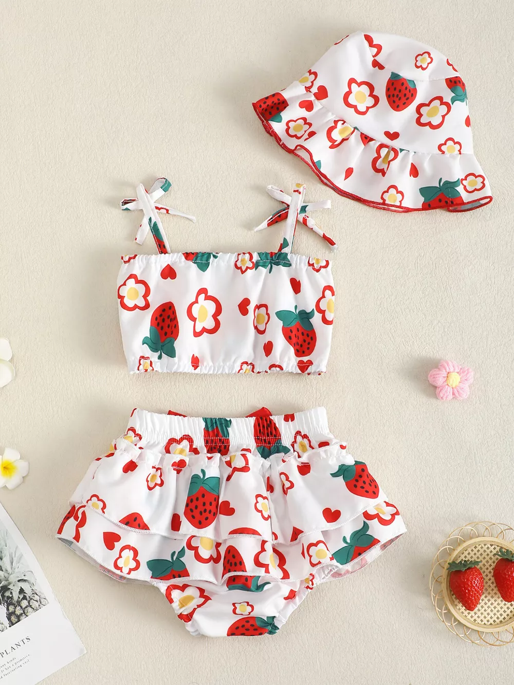 Children's Strawberry Print Cami and Skort Set with Hat, image 6