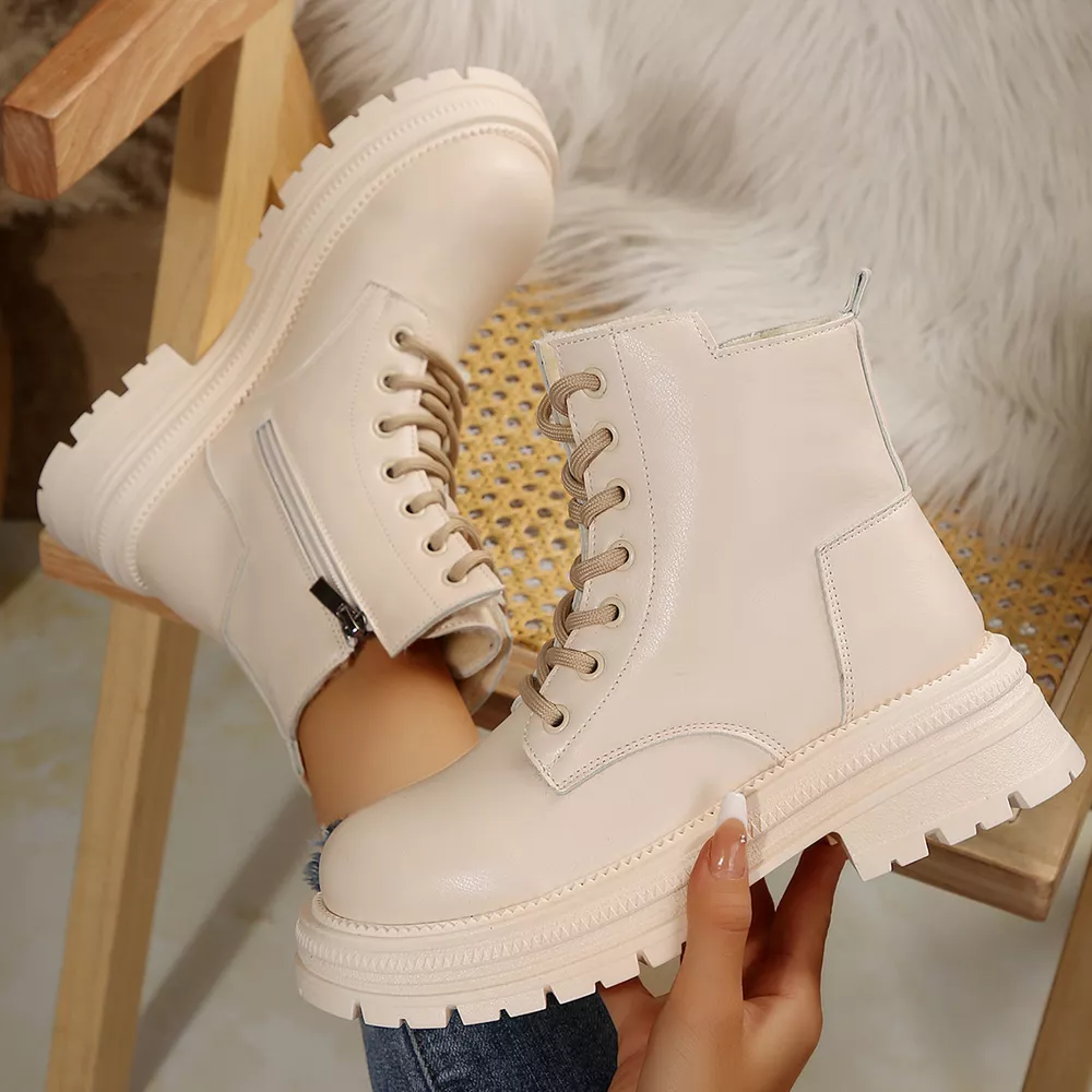 Lace Up Round Toe Platform Boots, image 6