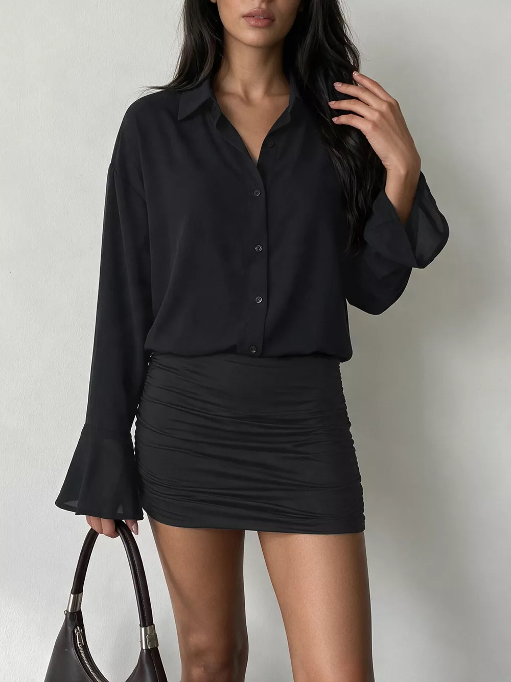 Button Front Flounce Sleeve Bodycon Shirt Dress, image 13