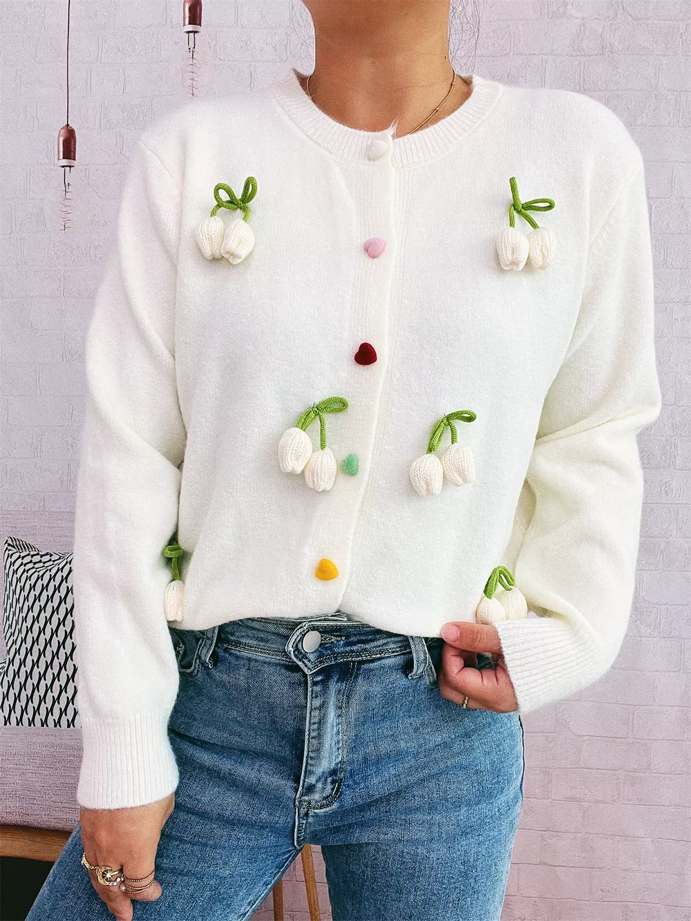 Flower Button Up Long Sleeve Cardigan, image 2
