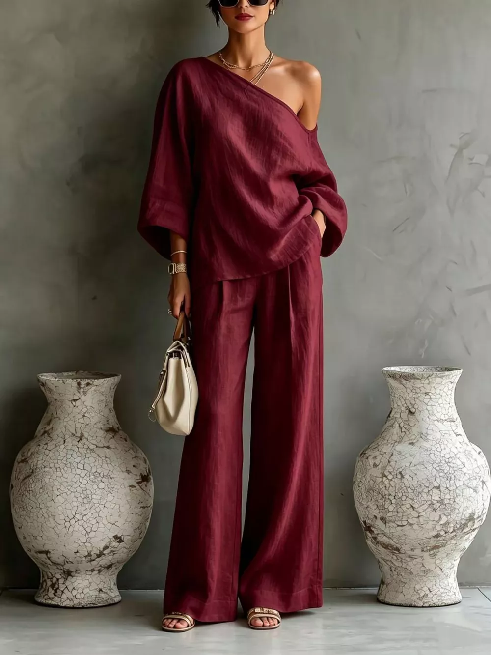 One Shoulder Top and Wide Leg Pants Set, image 15