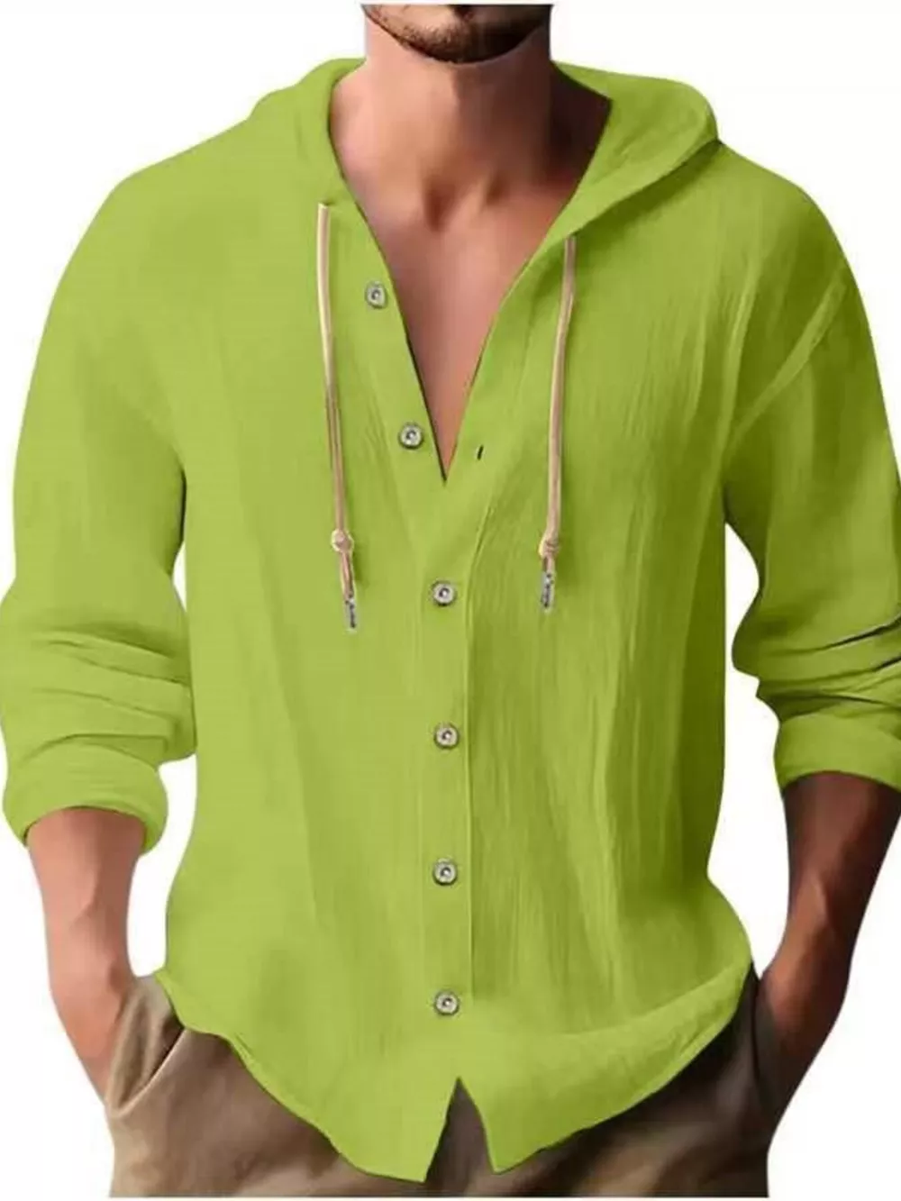 Men's Full Size Casual Button-Down Hooded Top Plus Size, image 12