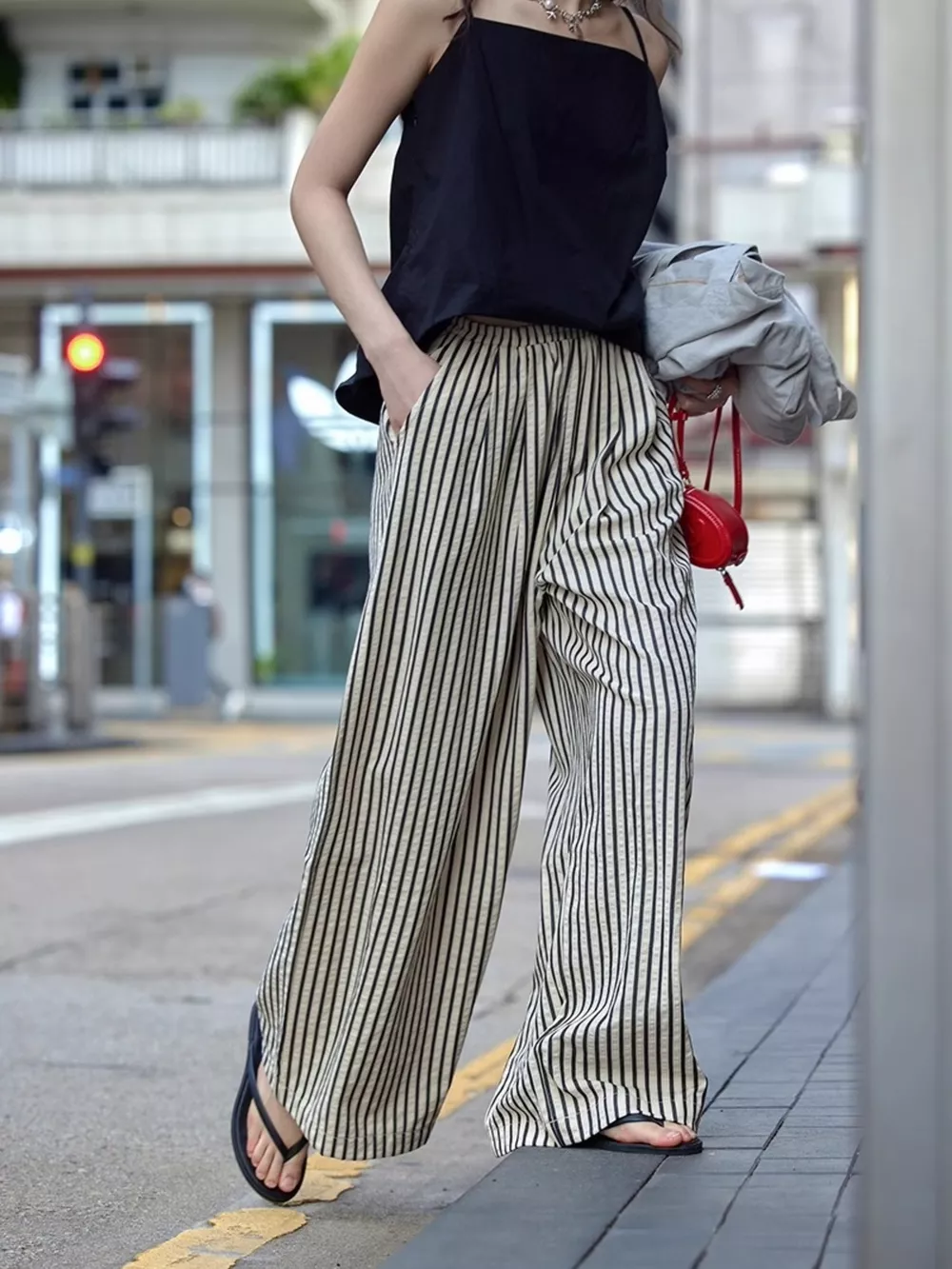 Full Size Striped Drawstring Waist Wide Leg Pants Plus Size, image 17