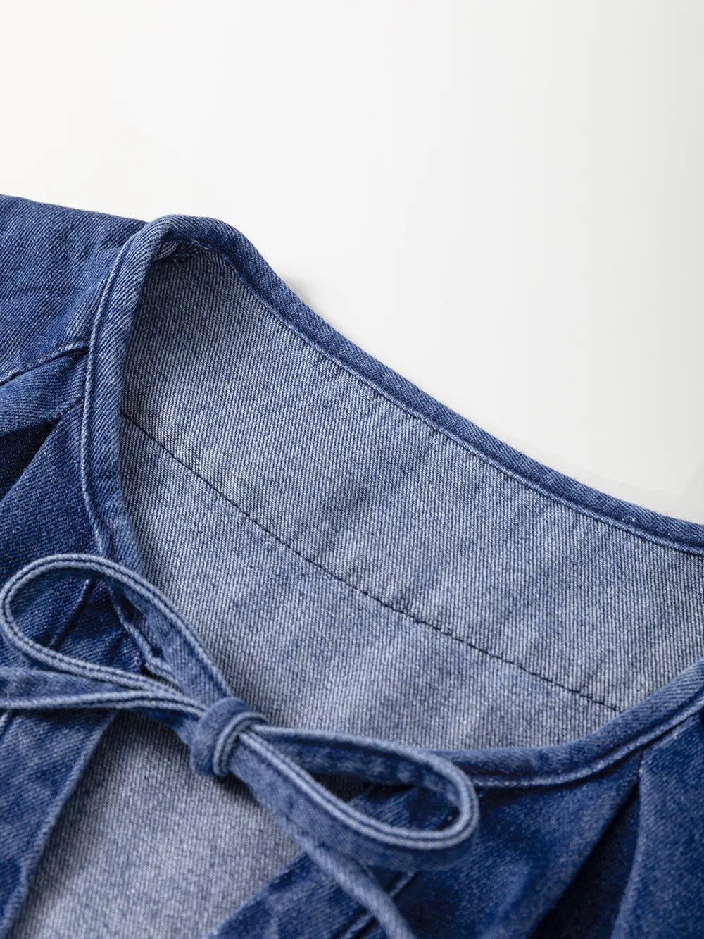 Drawstring High Waist Puff Sleeve Denim Mini Dress, image 12