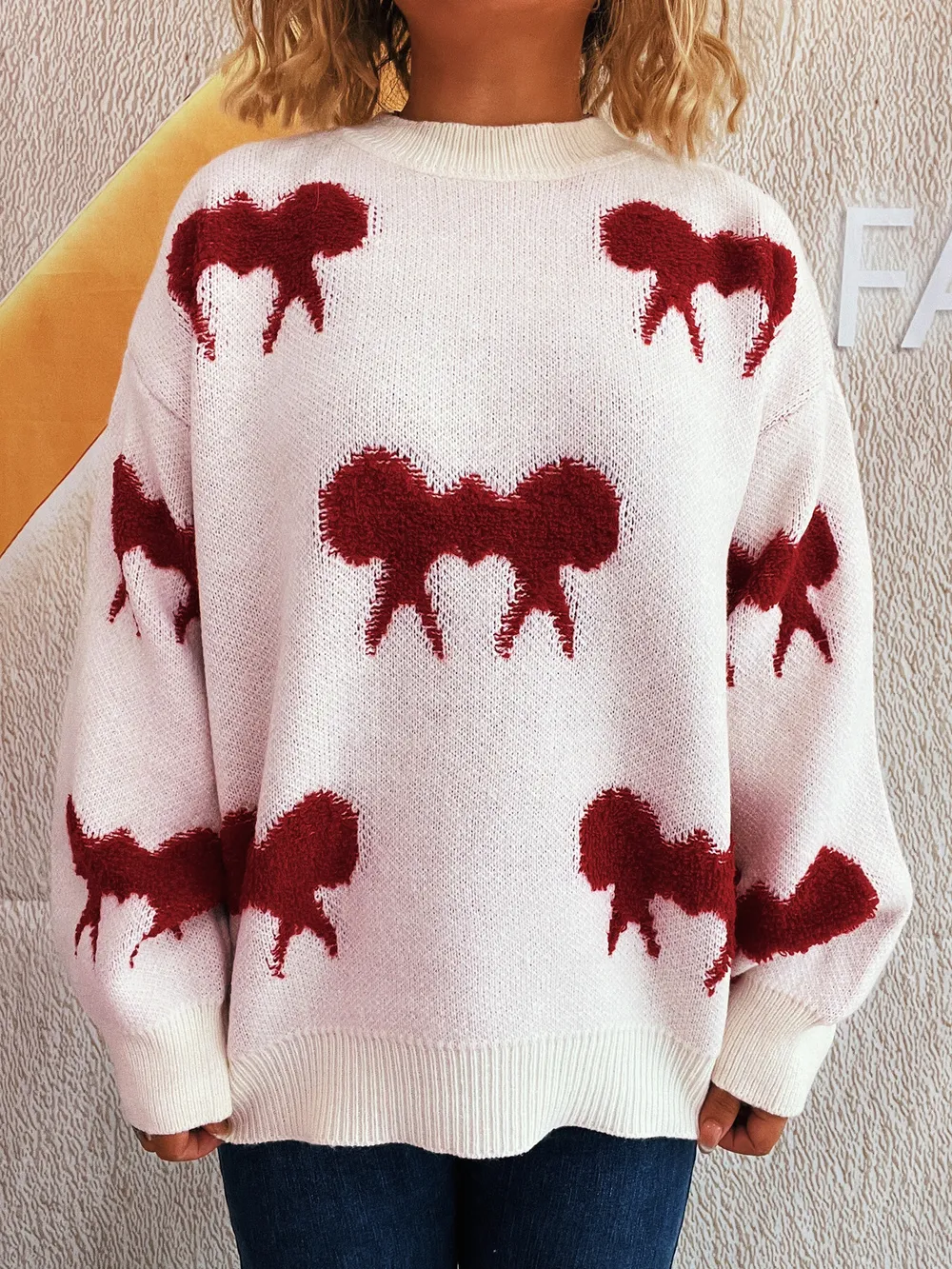 Bow Pattern Round Neck Sweater, image 23