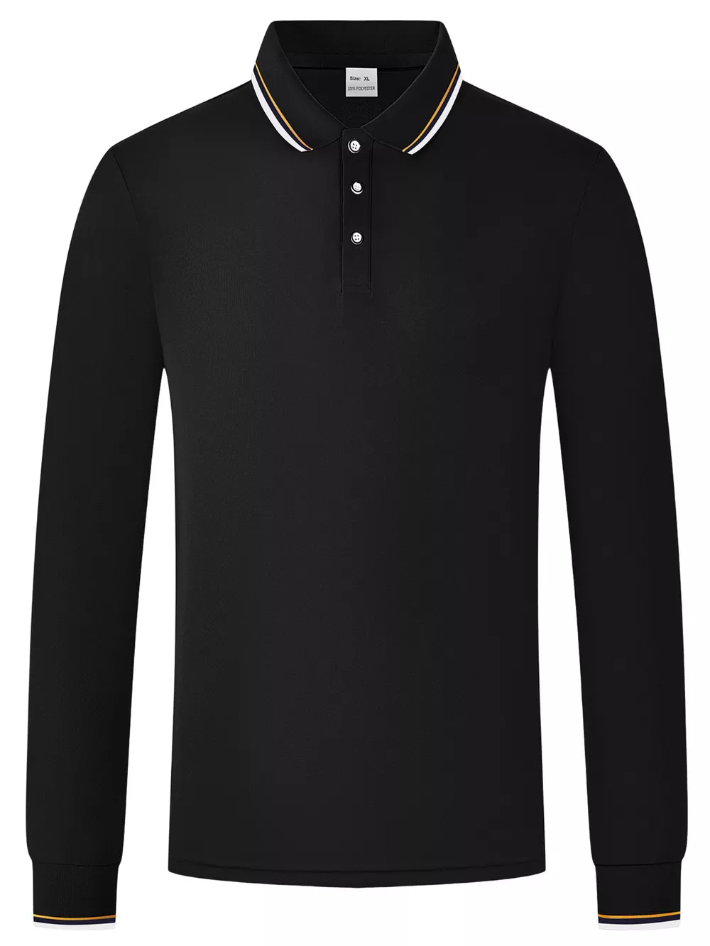 Men's Full Size Classic Long-Sleeve Polo with Striped Collar Plus Size, image 3