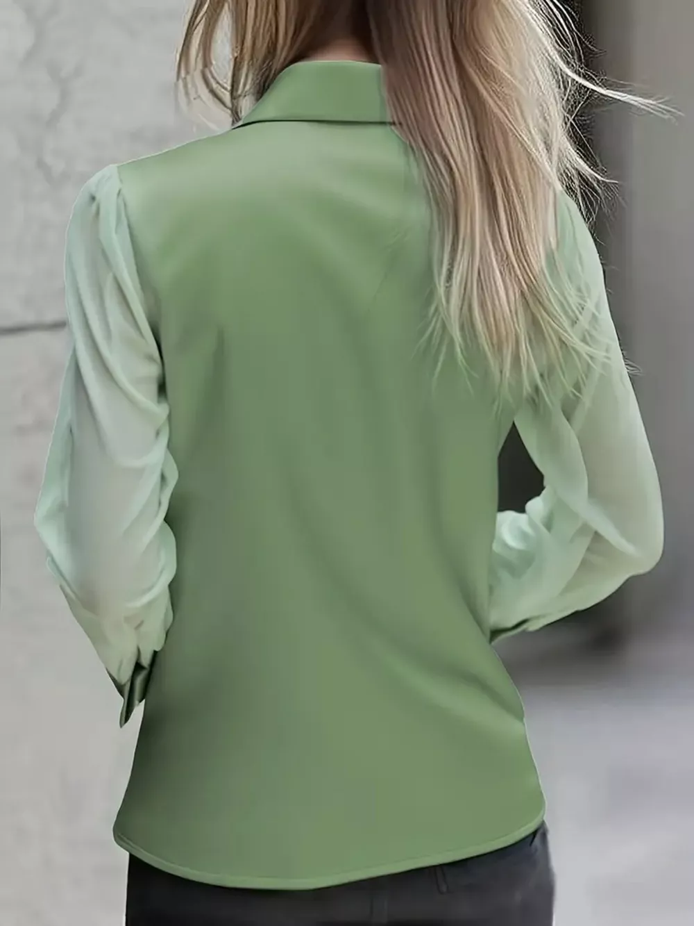 Satin Button Up Sheer Sleeve Shirt, image 6