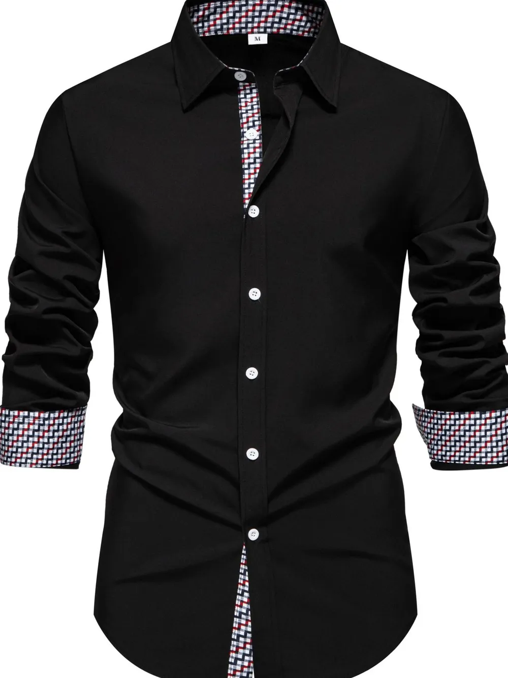 Men's Button-Down Shirt with Checkered Contrast Trim