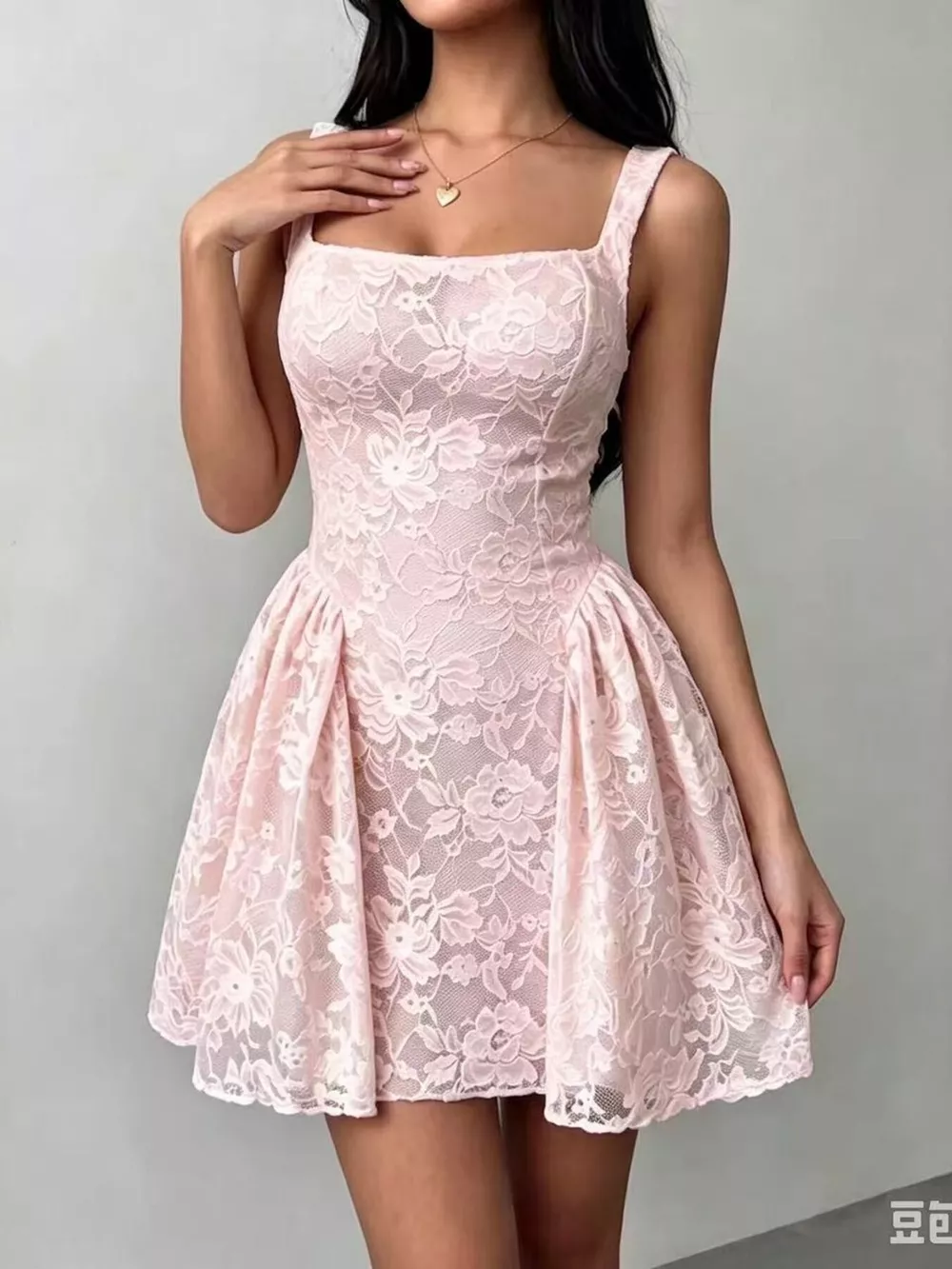 Floral Lace Square Neck Mini Dress, image 6