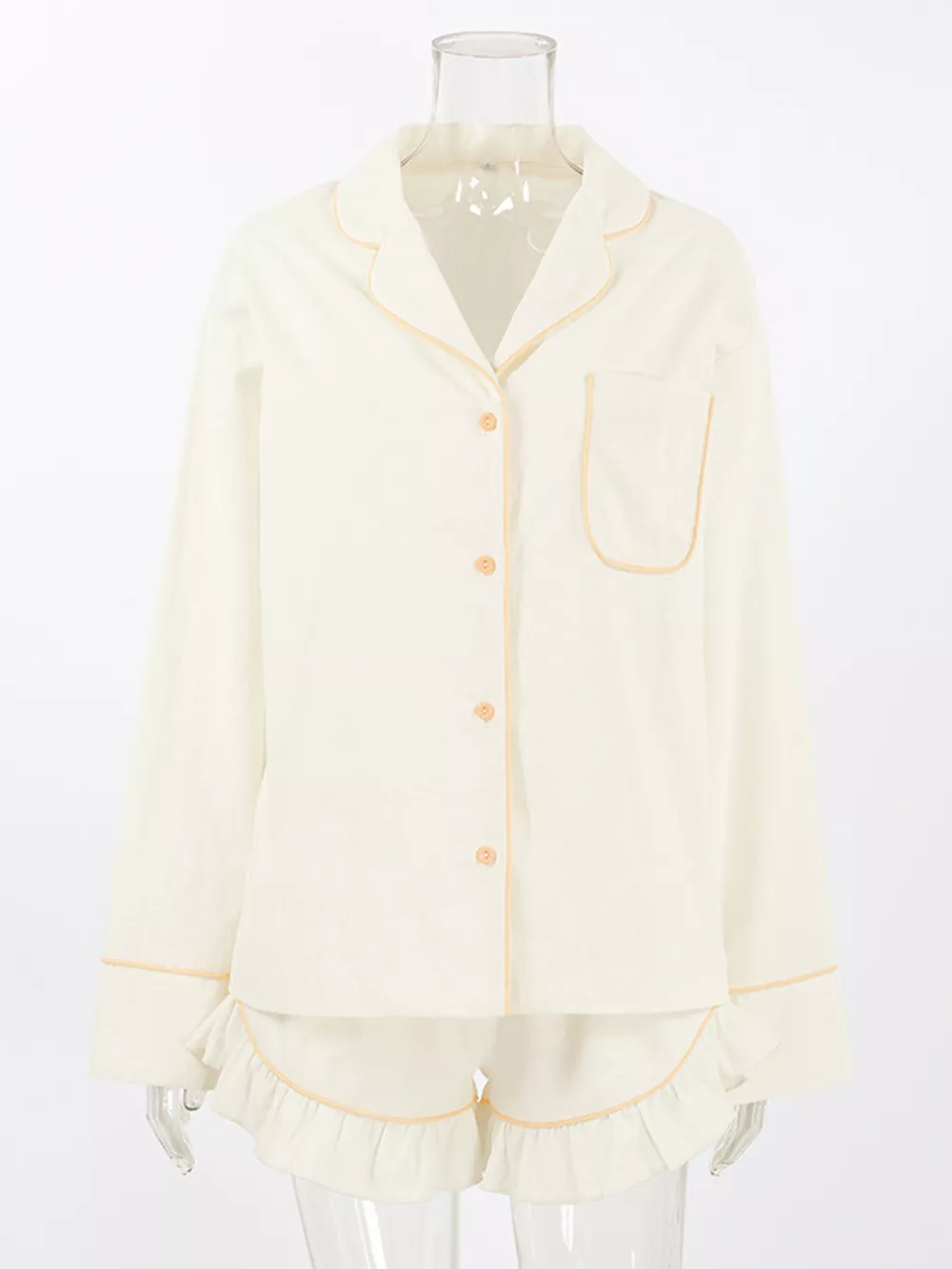 Contrast Trim Long Sleeve Top and Shorts Lounge Set, image 10