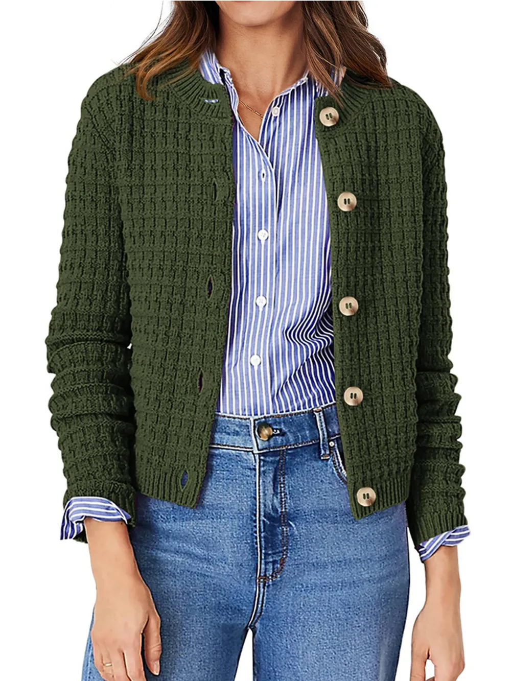 Textured Knit Button-Front Cardigan, image 9