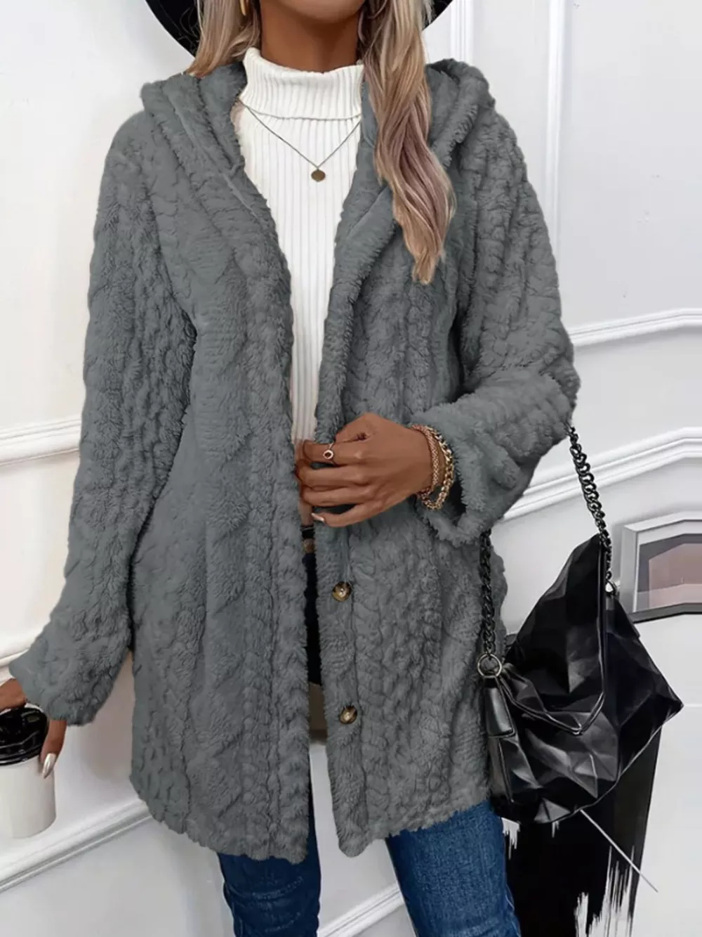 Full Size Button-Down Hooded Outerwear Plus Size, image 34