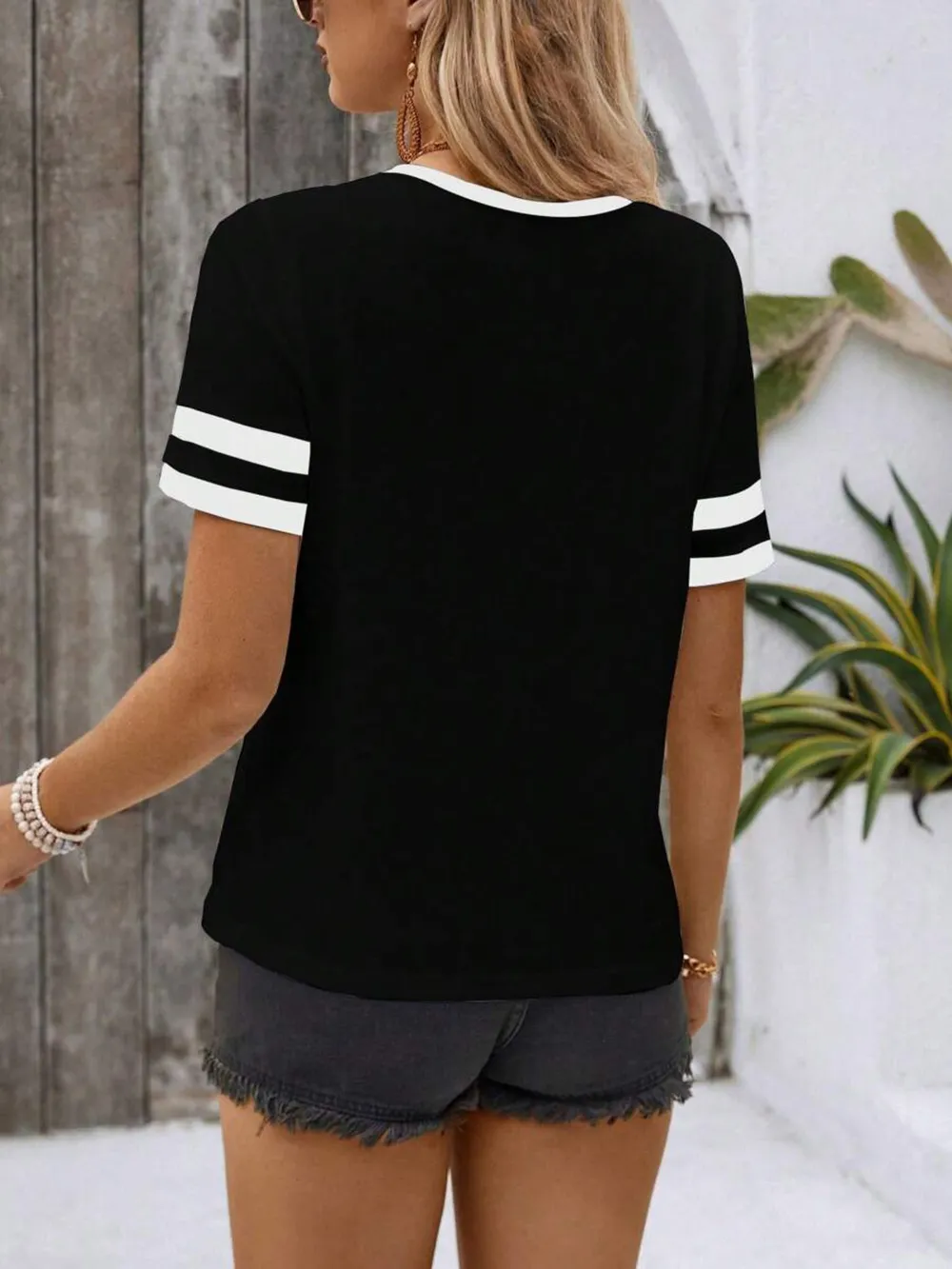 Striped Short Sleeve Half Zip Top, image 12