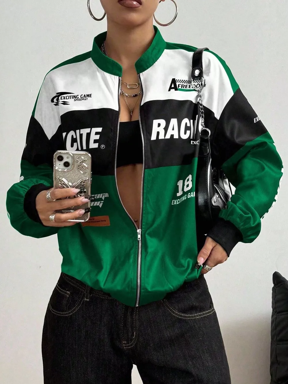 Letter Print Zip Up Jacket, image 29