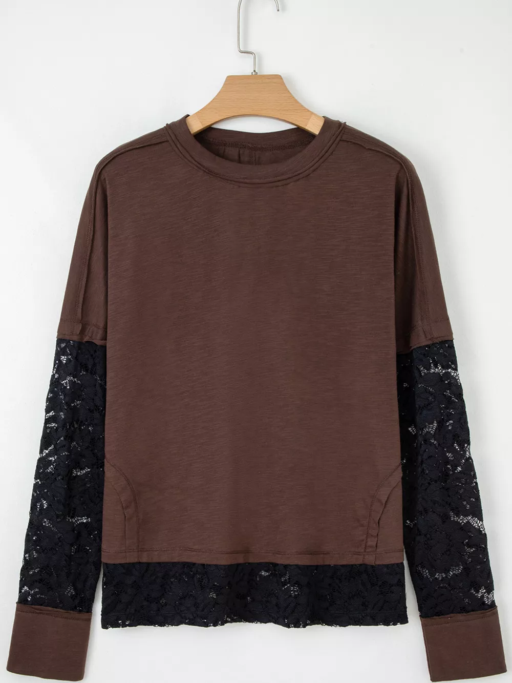 Sheer Lace Patchwork Casual Long Sleeve Top, image 8
