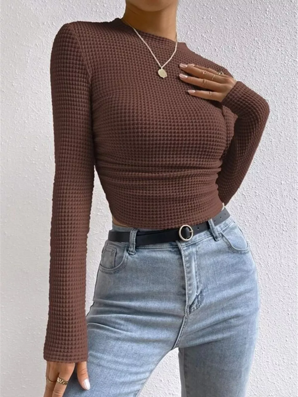 Waffle Knit Long Sleeve T-Shirt, image 17