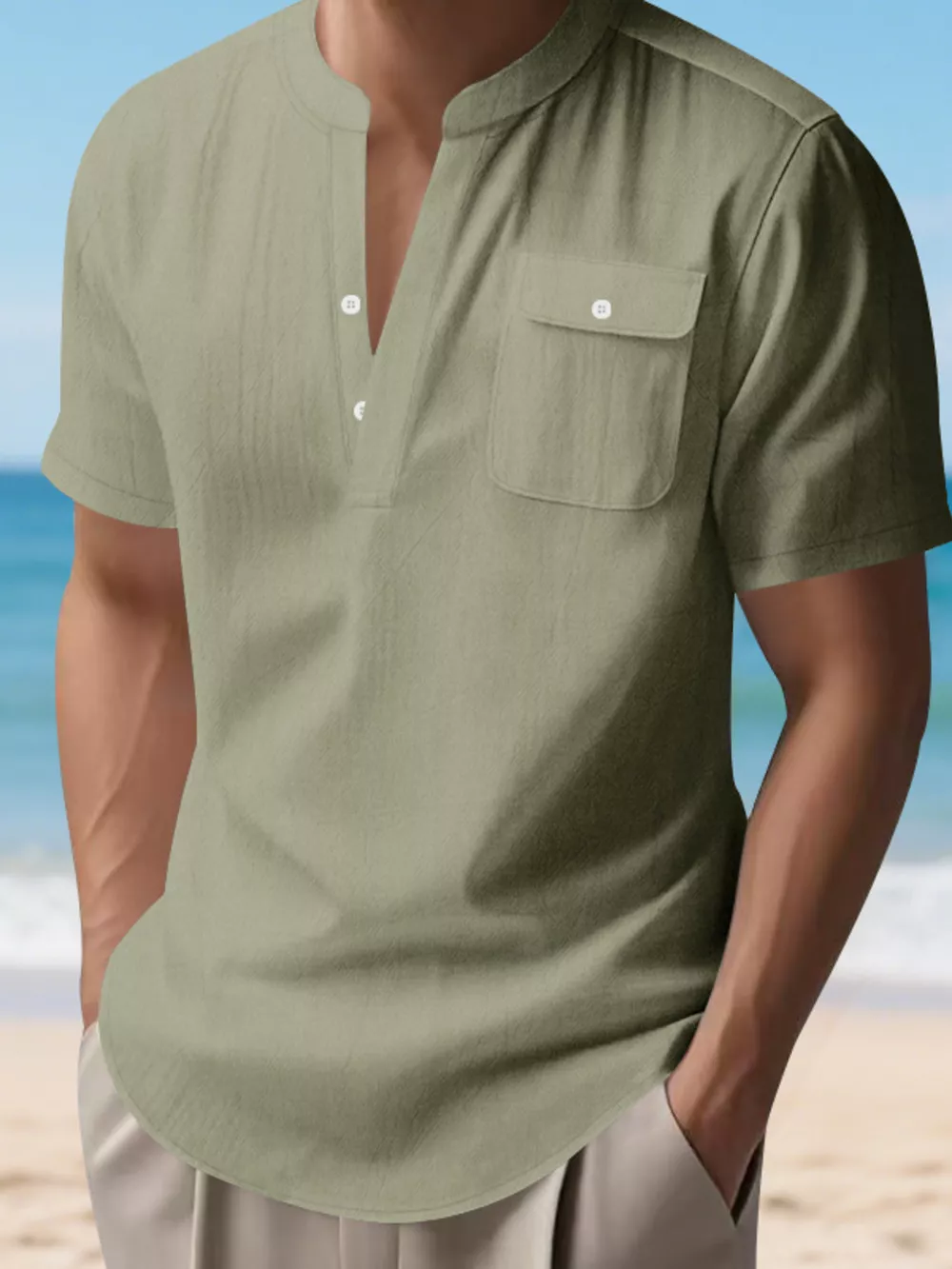 Men's Full Size Button Detail Short Sleeve Shirt Plus Size, image 13