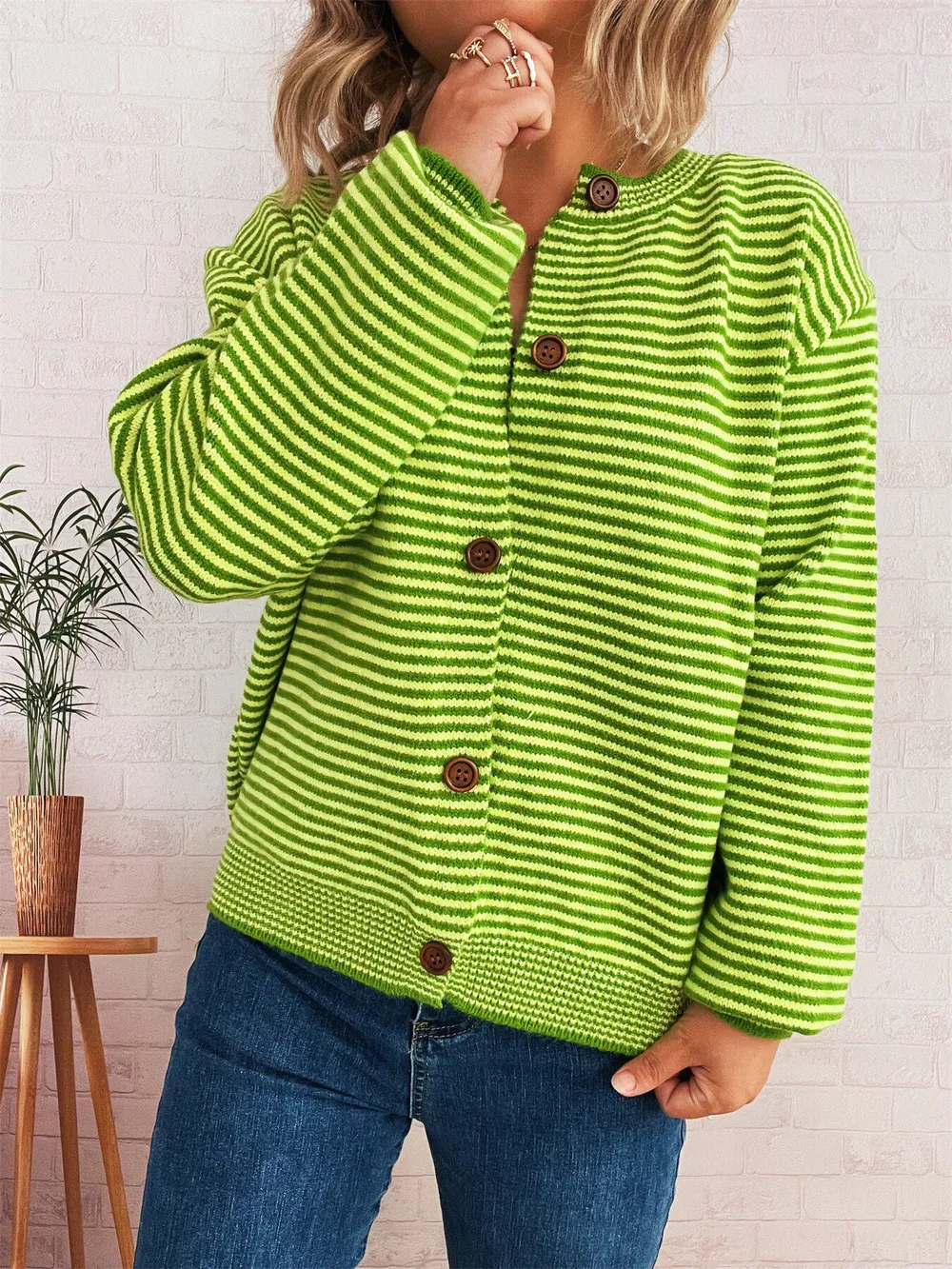 Striped Button Up Long Sleeve Cardigan, image 12