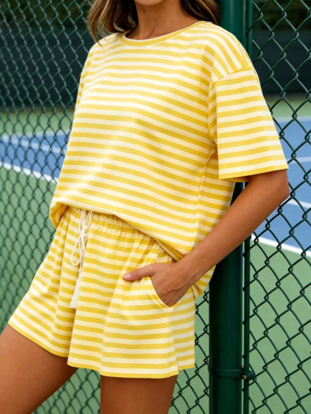Striped Short Sleeve Tee and Drawstring Shorts Set, image 5