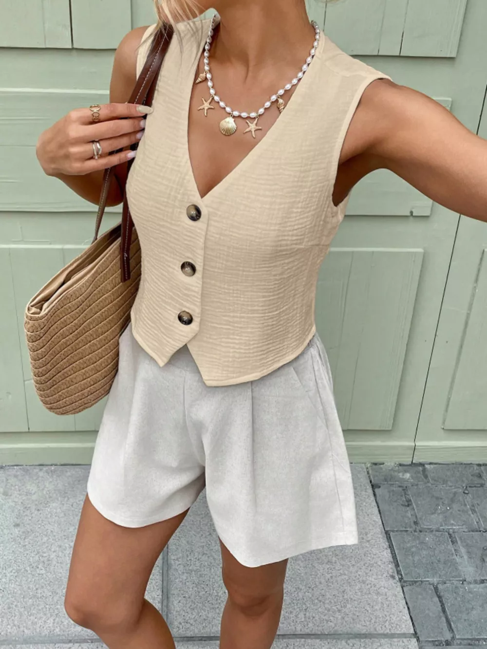 Textured Button-Front Vest, image 4