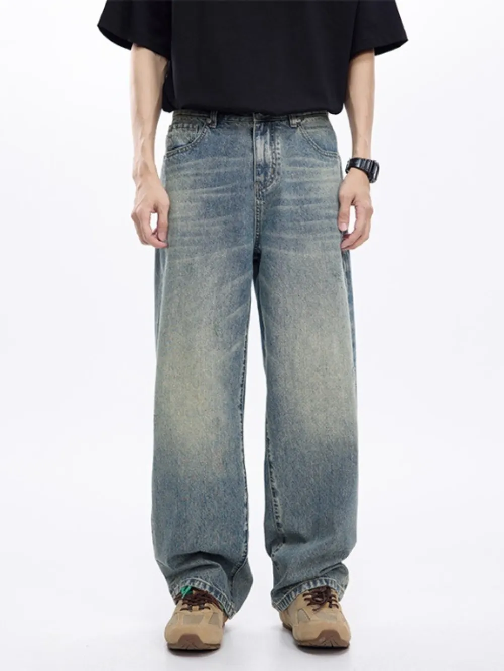Men's Washed Wide Leg Jeans, image 3