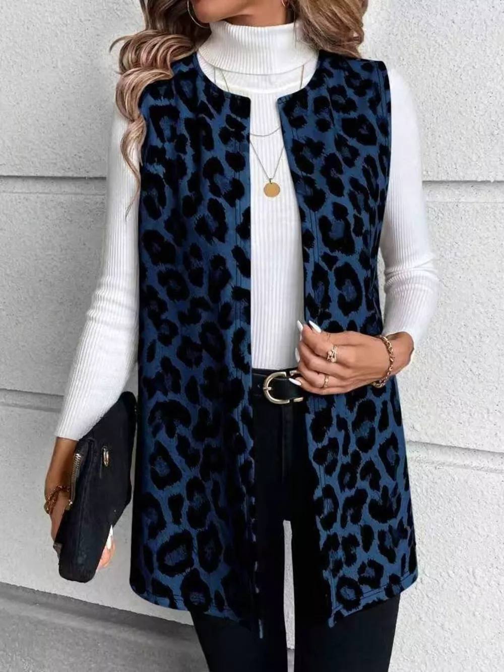 Sleeveless Leopard Print Vest Coat
